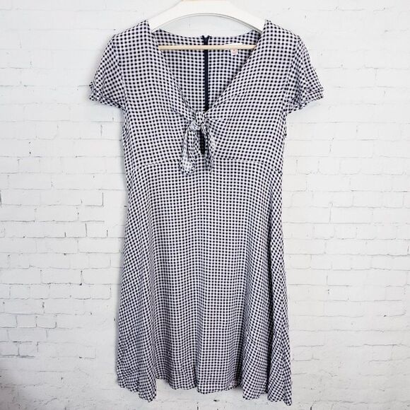Xhilaration Gingham Dress Size M Blue White Micro Plaid 90's Y2K Knot Front - Picture 1 of 10